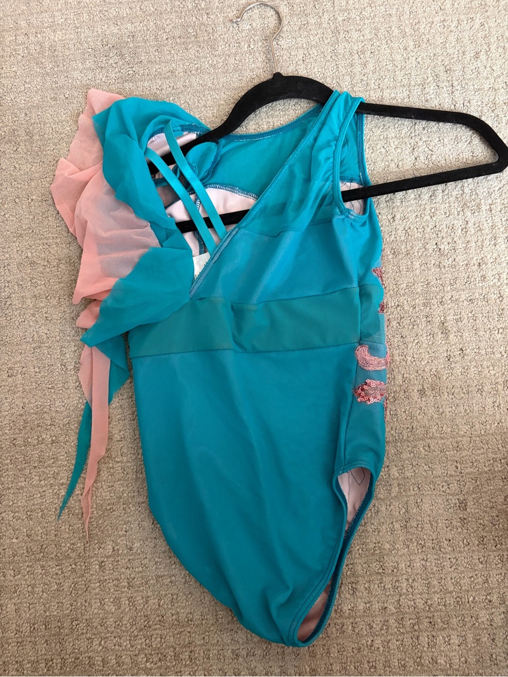 Girls Teal and Pink Floral Dance Costume petite adult - Picture 4 of 4